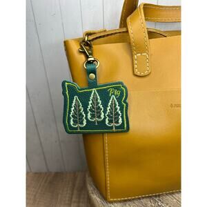 Portland Leather Bag Charm Oregon Purse Charm PNW Oregon Pebbled Green Charm